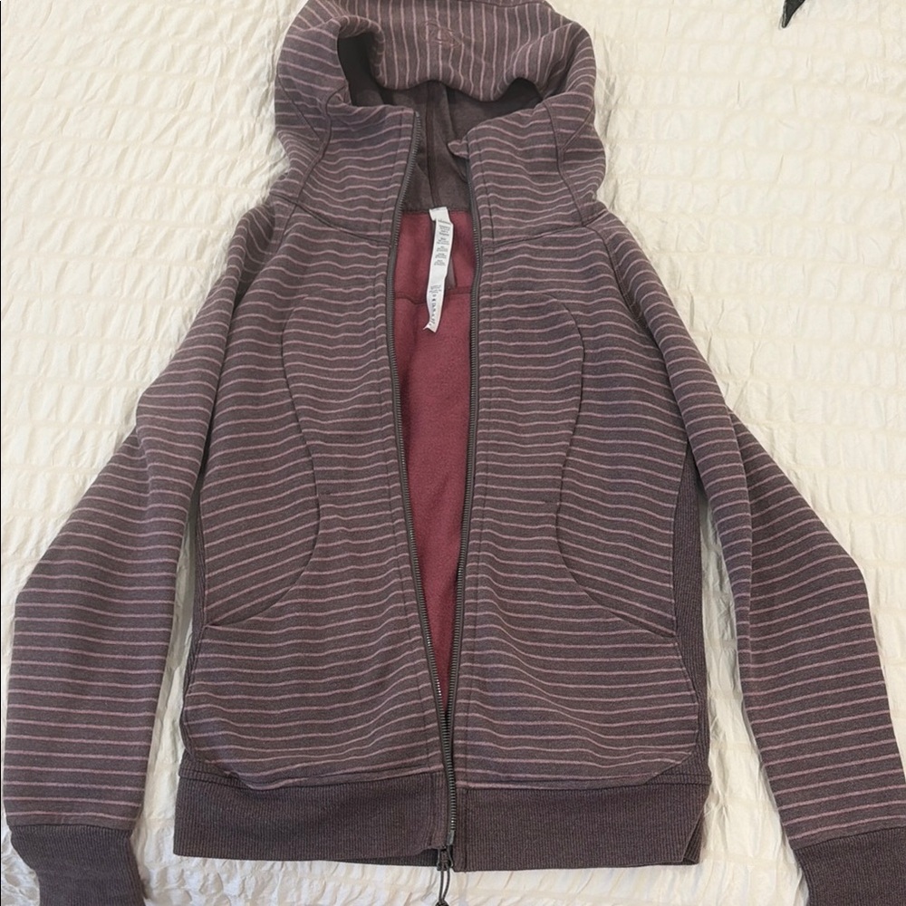 Lululemon Striped Hooded Zip-Up Sweatshirt in Mauve